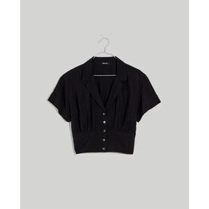 Madewell Drapey Banded-Bottom Button-Down Top Black Size L